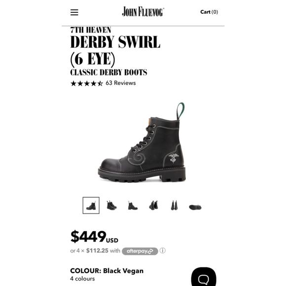 John Fluevog 7TH HEAVEN DERBY SWIRL (6 EYE) CLASSIC DERBY BOOTS in Black Vegan - Picture 10 of 10